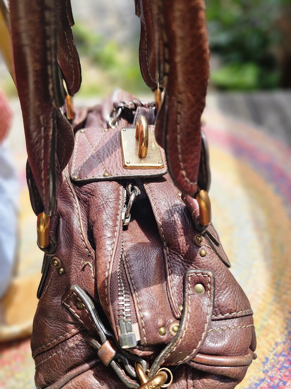 Chloé Cherry 🍒Oxblood 2006 Paddington Leather Satchel Lock Key Brass - Picture 13 of 16